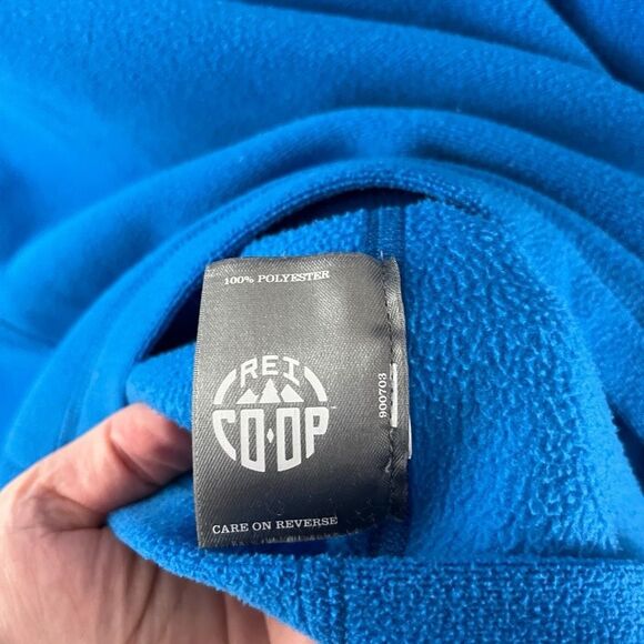 REI Co Op Sweatshirt Mens Large Blue Polyester Fleece Logo 1/4 Zip Mock Neck - Picture 2 of 5